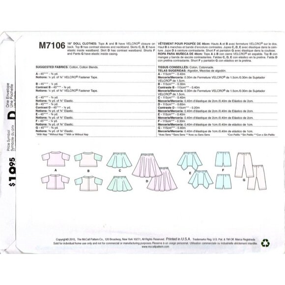 McCall's Learn to Sew M7106 18 inch Doll Clothing Uncut Sewing Pattern - Picture 2 of 2